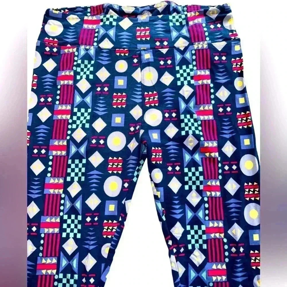 Lularoe TC graphic blue leggings. OG designer Patrick quality & fit. NWOT
